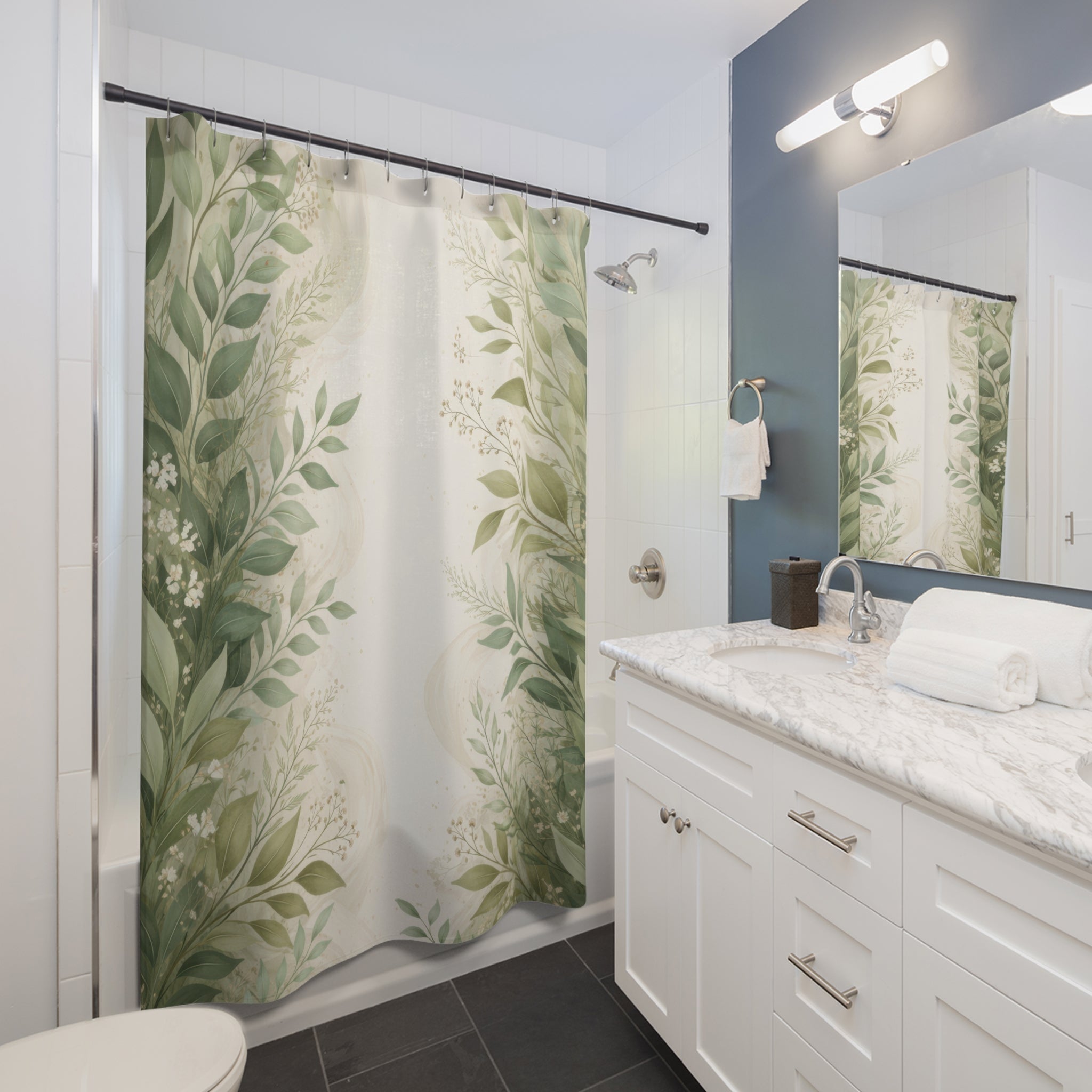 Green Botanical Shower Curtain – Sage Eucalyptus