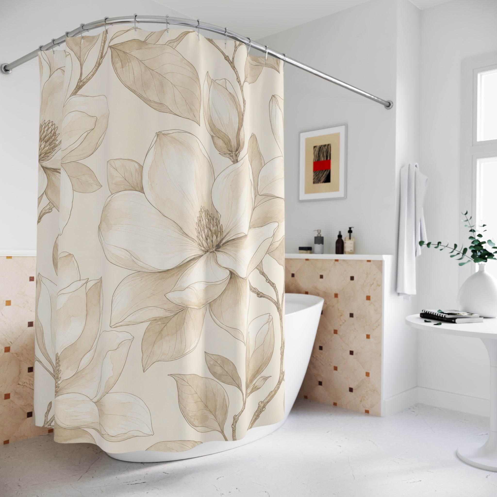 Magnolia Floral Line Shower Curtain