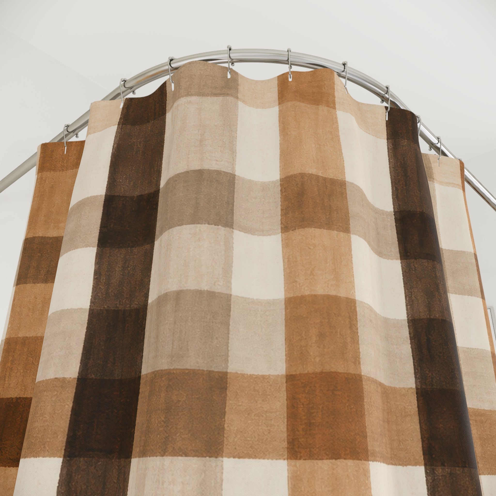 Brown Tan Watercolor Check Shower Curtain