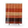 Painterly wide terracotta cream and umber horizontal stripes shower curtain with full front view