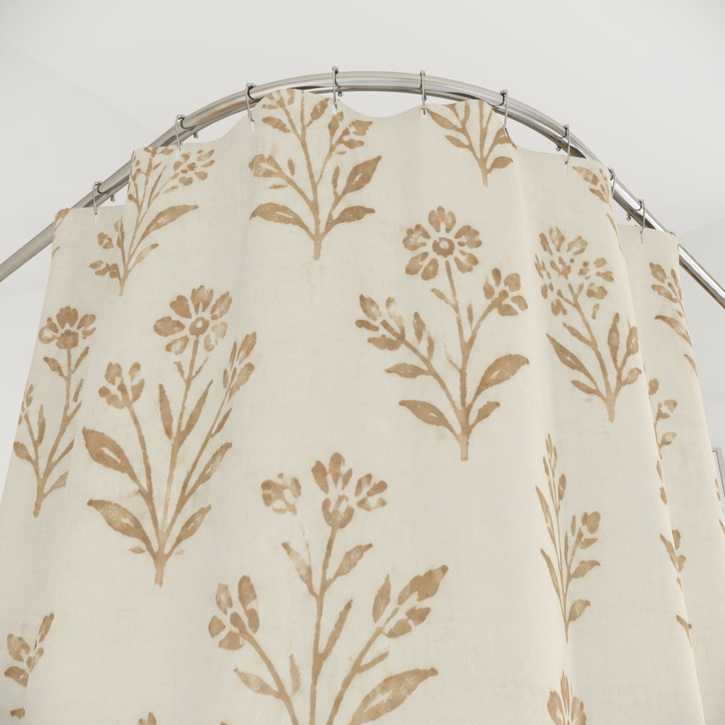 Tan Botanical Sprig Shower Curtain