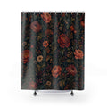 Teal Boho Chrysanthemum Dark Floral Shower Curtain