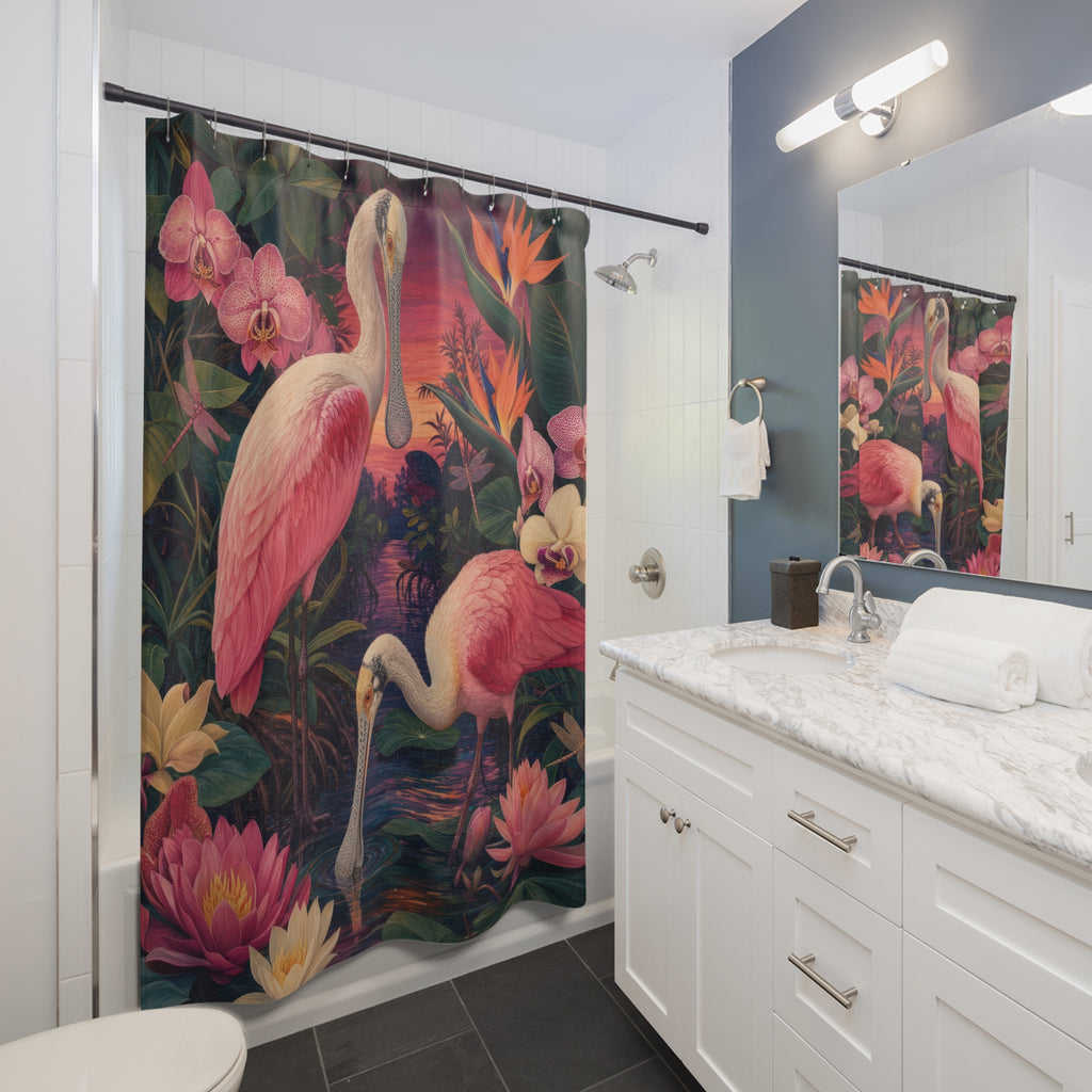 Tropical Spoonbill Pair Shower Curtain