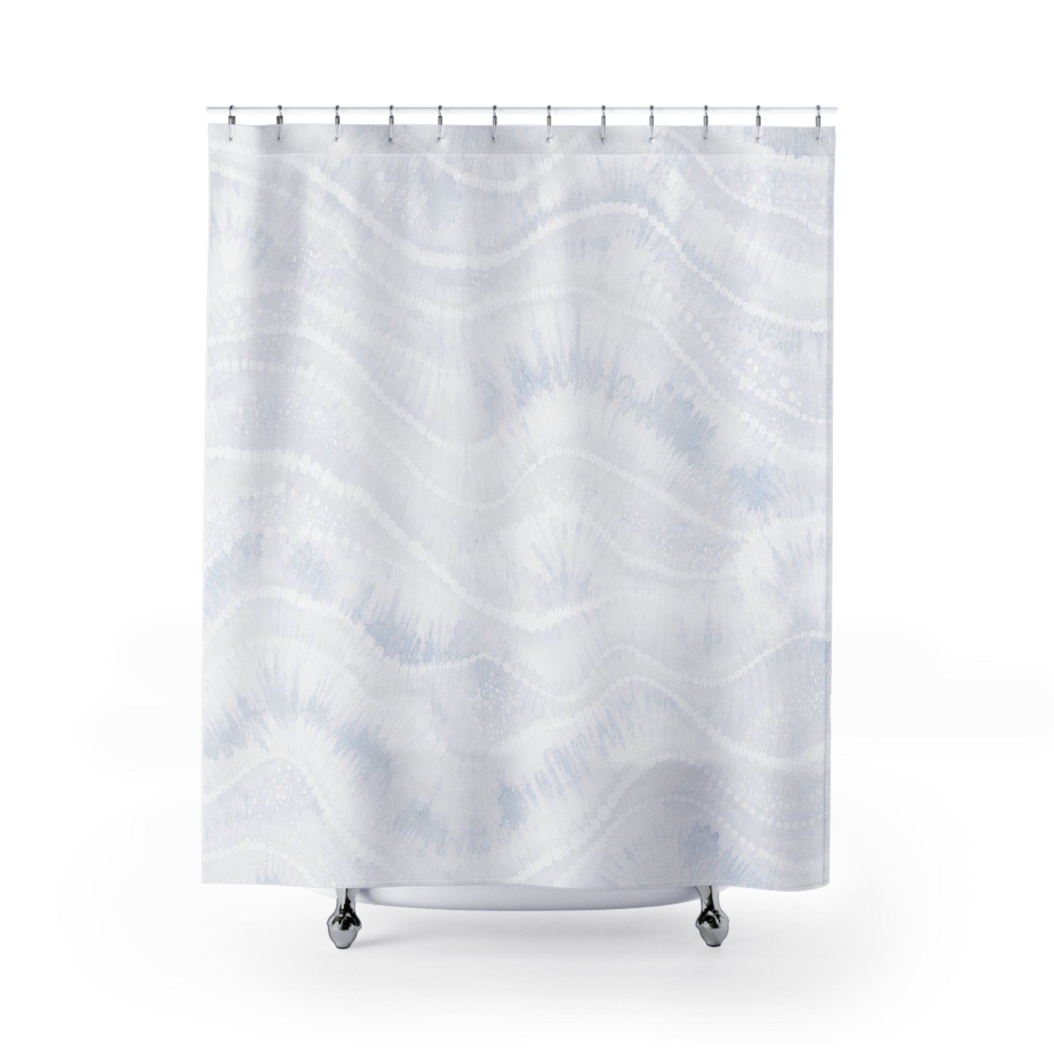 White Shower Curtain, Soft Wave Bath Decor, Pale Blue Gray Abstract Pattern, Minimal Guest Bathroom Decor, Spa White Style, Calm Style