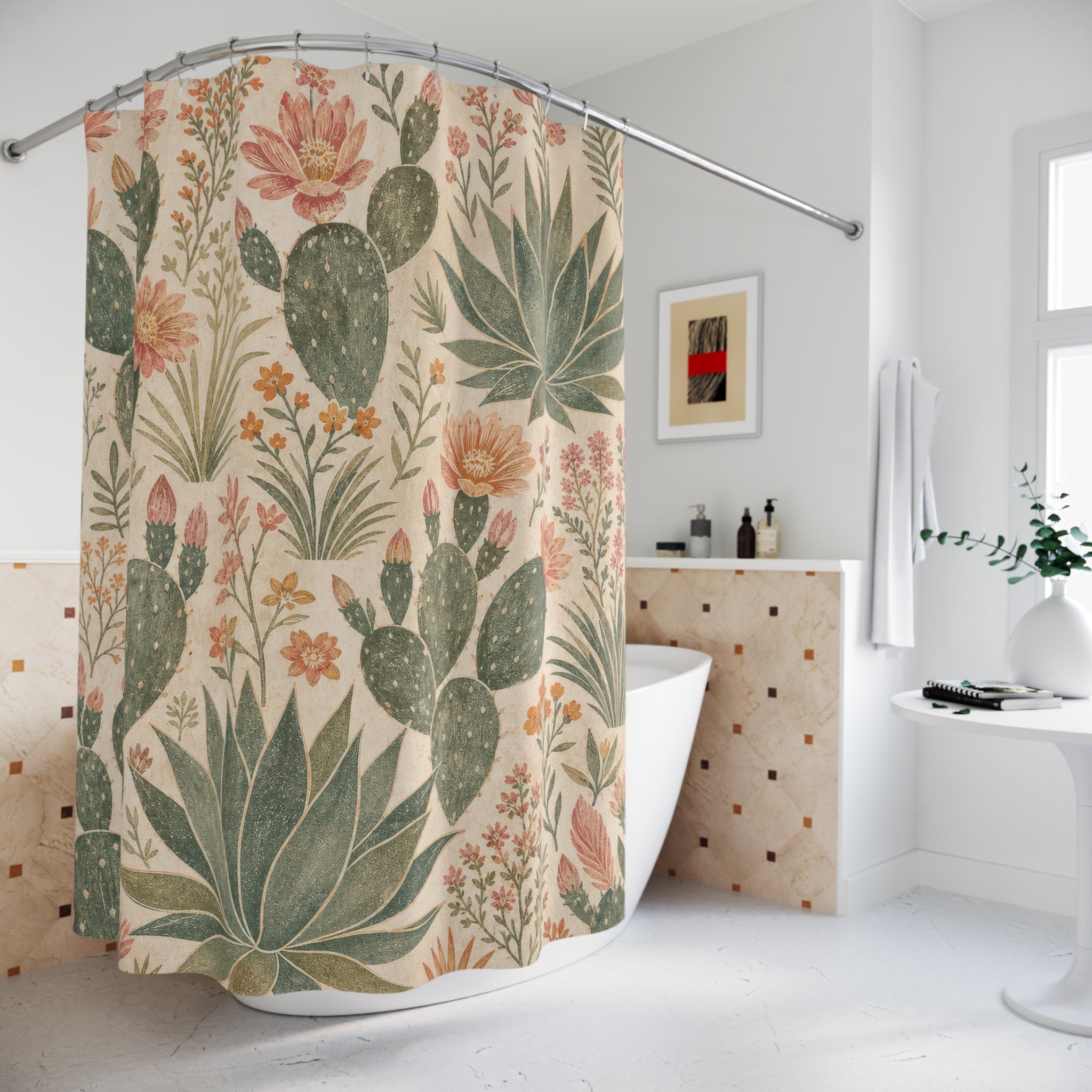 Cactus Flower Botanical Shower Curtain