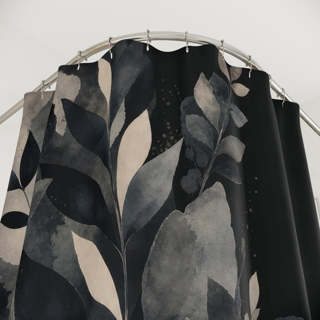 Blue Green Leaf Black Botanical Shower Curtain