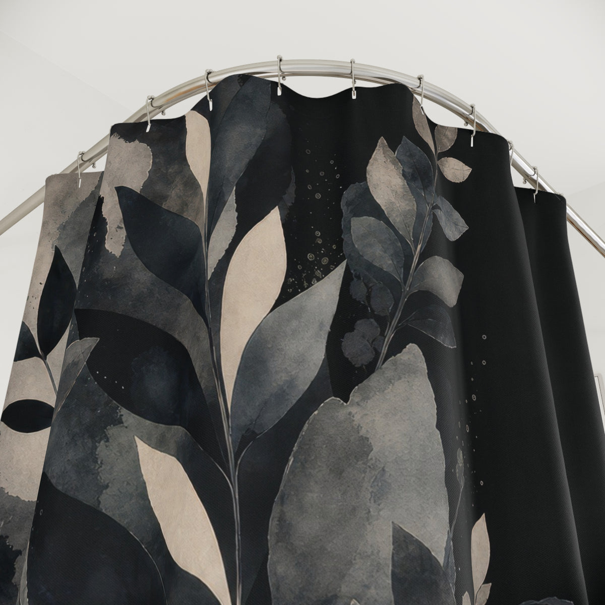 Blue Green Leaf Black Botanical Shower Curtain