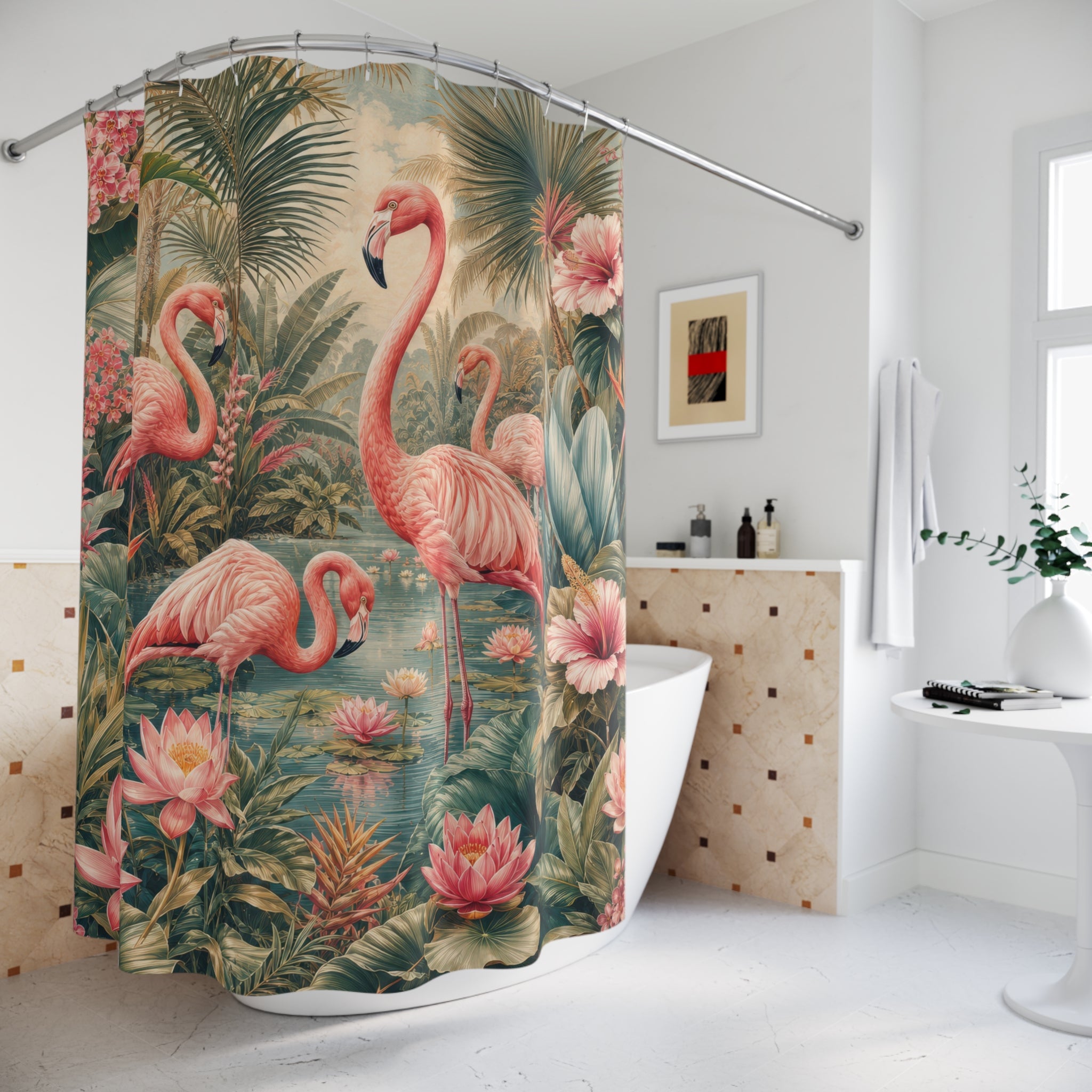 Flamingo Tropical Lagoon Shower Curtain