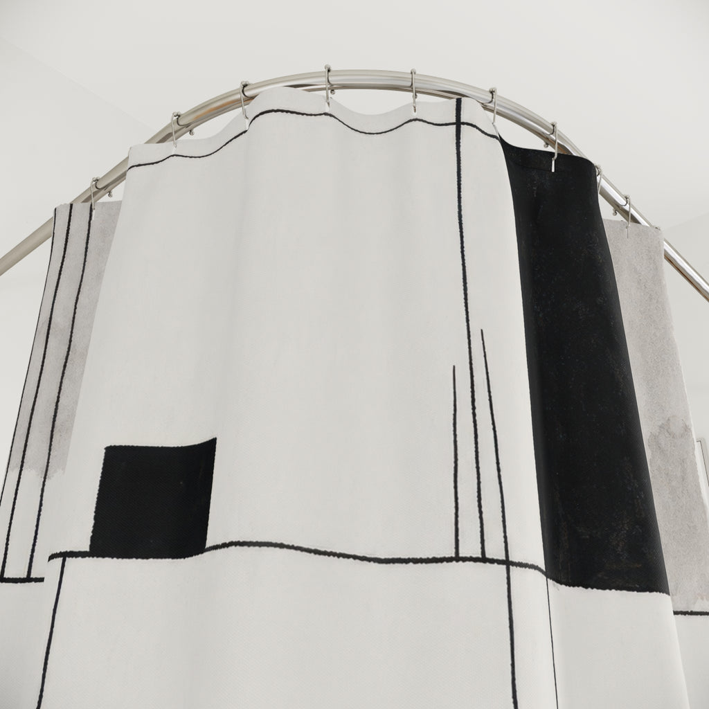 Black White Block Line Shower Curtain