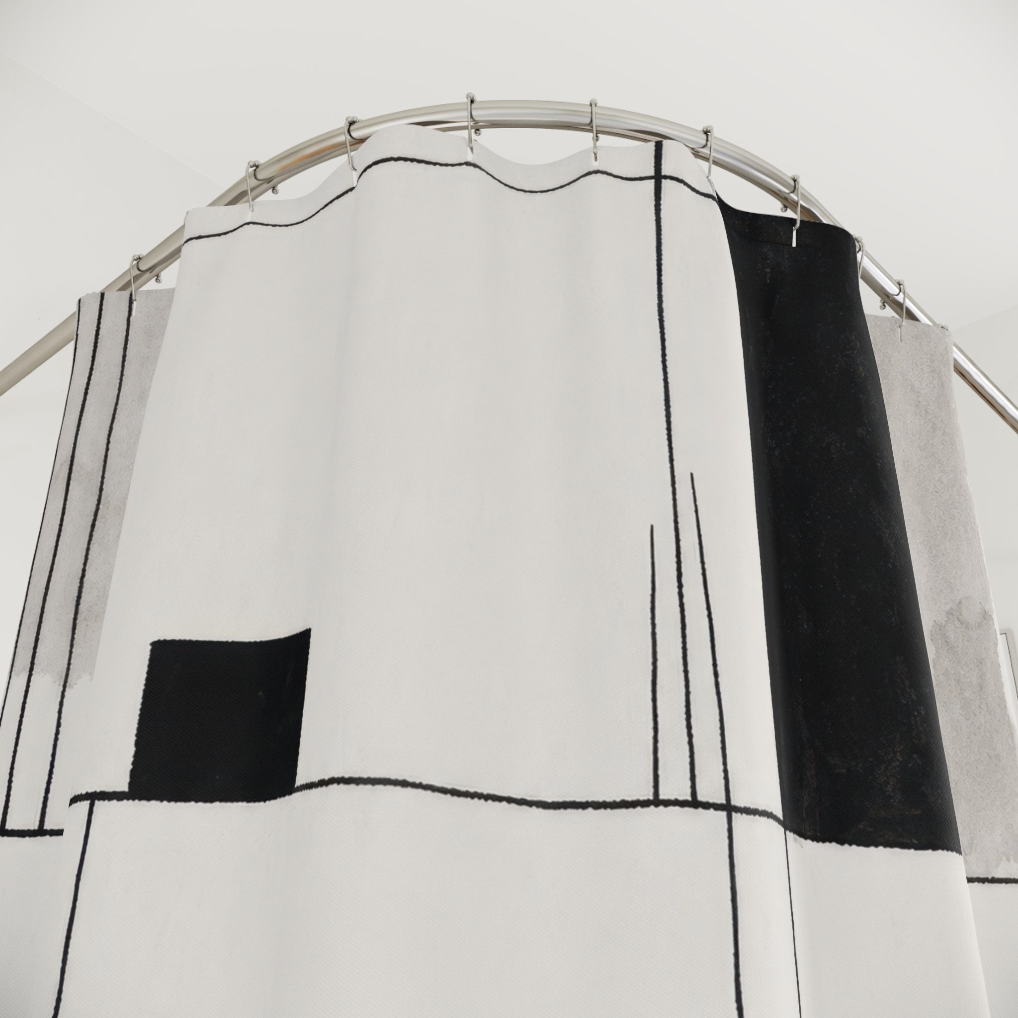 Black White Block Line Shower Curtain