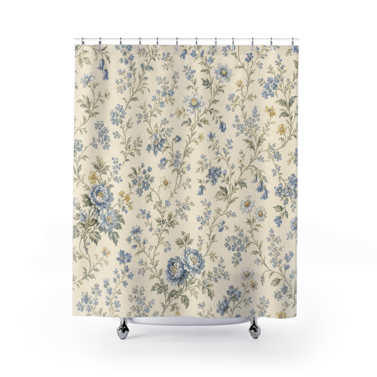 Vintage Cottage Blue Floral Shower Curtain