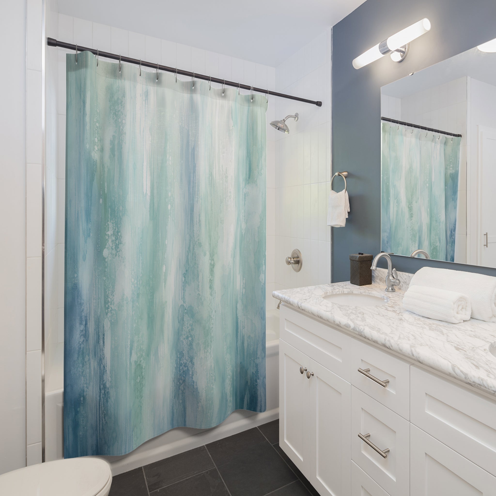 Celadon Watercolor Shower Curtain