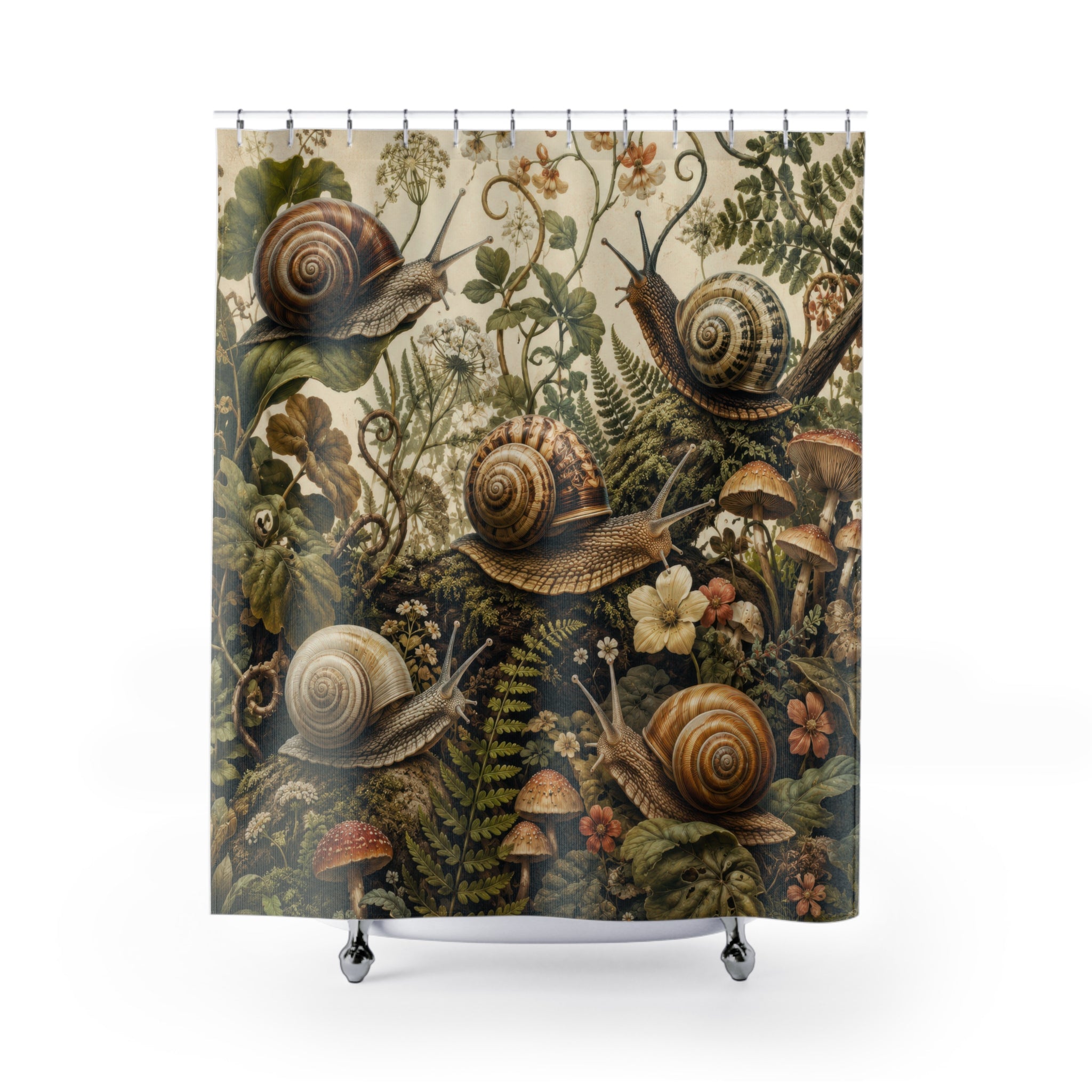 Green Nature Shower Curtain: Woodland Snail Botanical