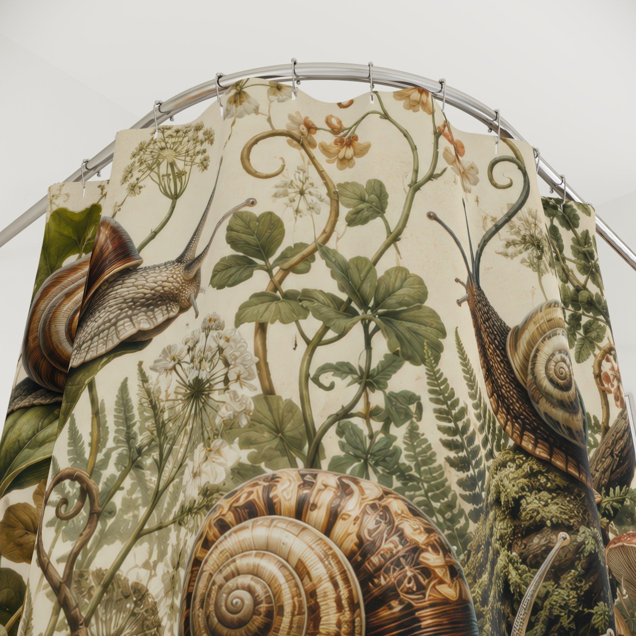 Green Nature Shower Curtain: Woodland Snail Botanical