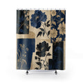 Navy Black Botanical Blue Floral Shower Curtain
