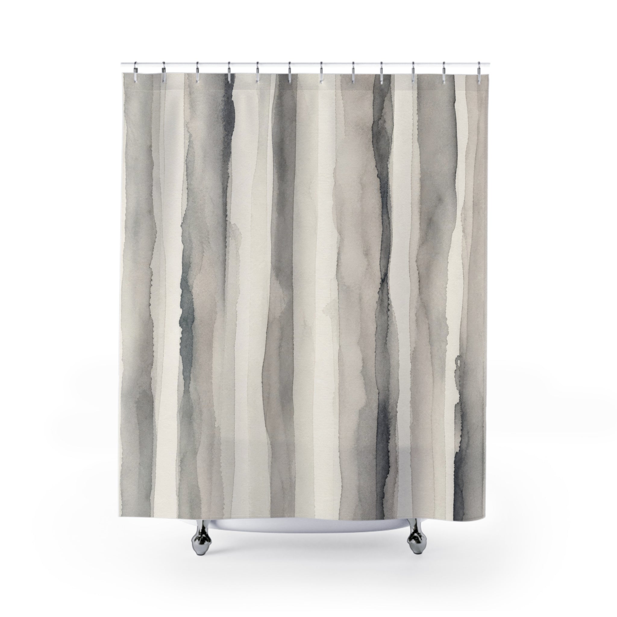 Soft Grey Watercolor Stripe Shower Curtain