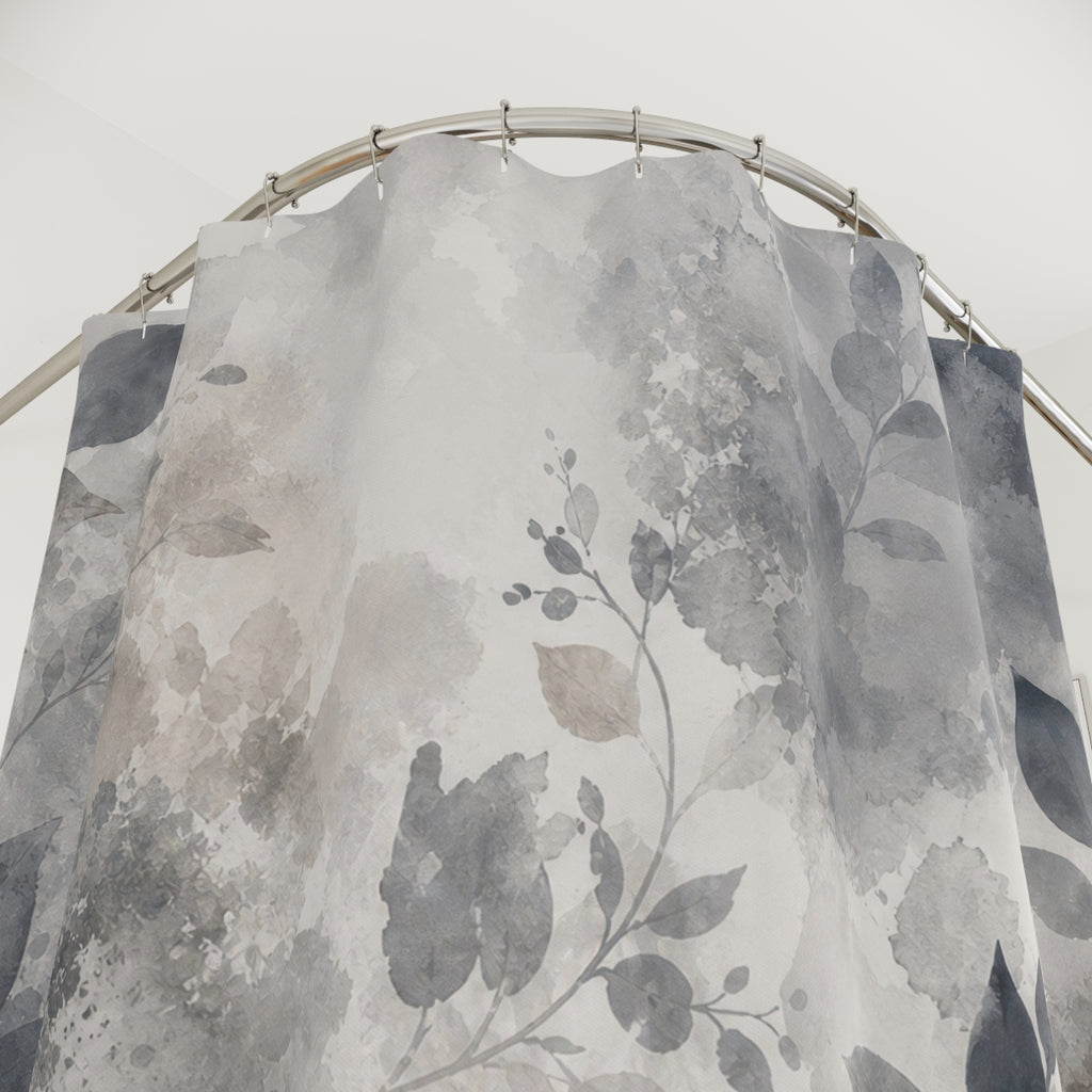 Dark Botanical Gray Floral Black Charcoal Shower Curtain