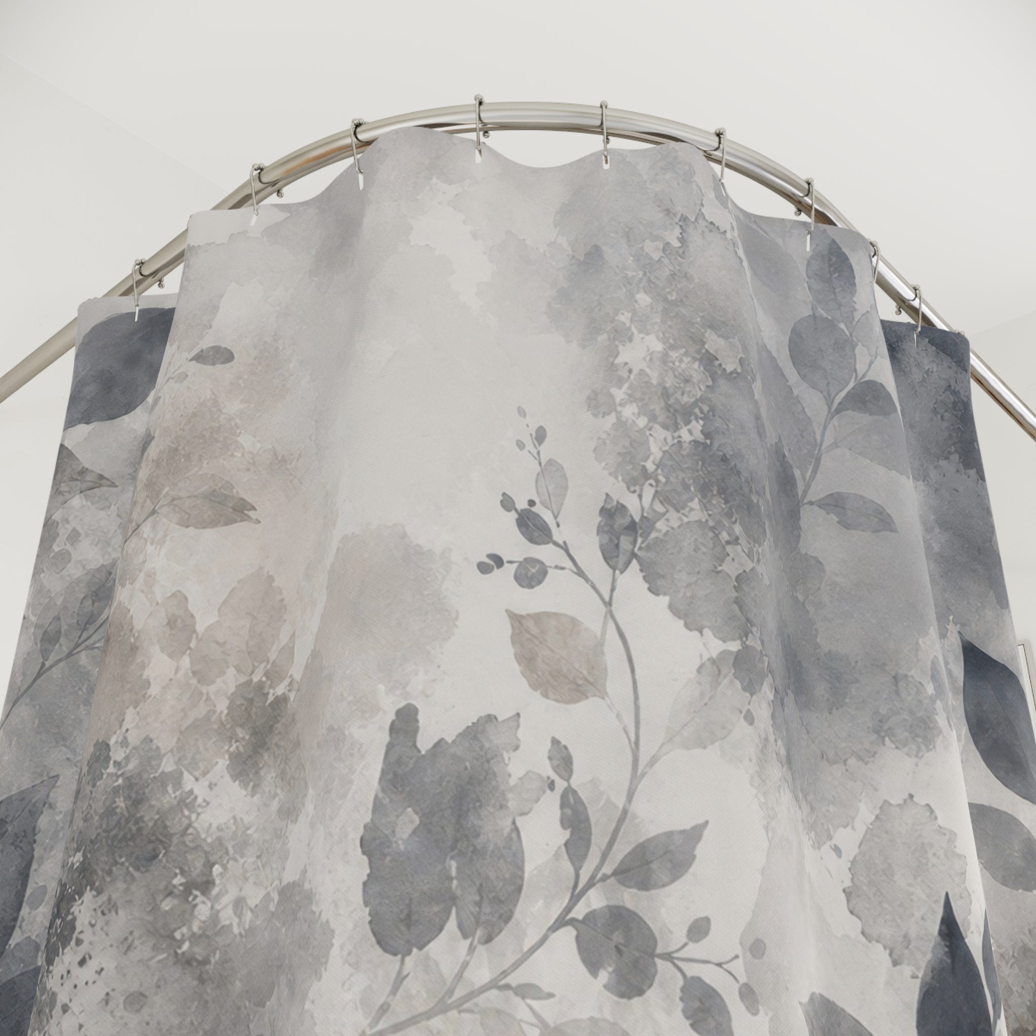 Dark Botanical Gray Floral Black Charcoal Shower Curtain