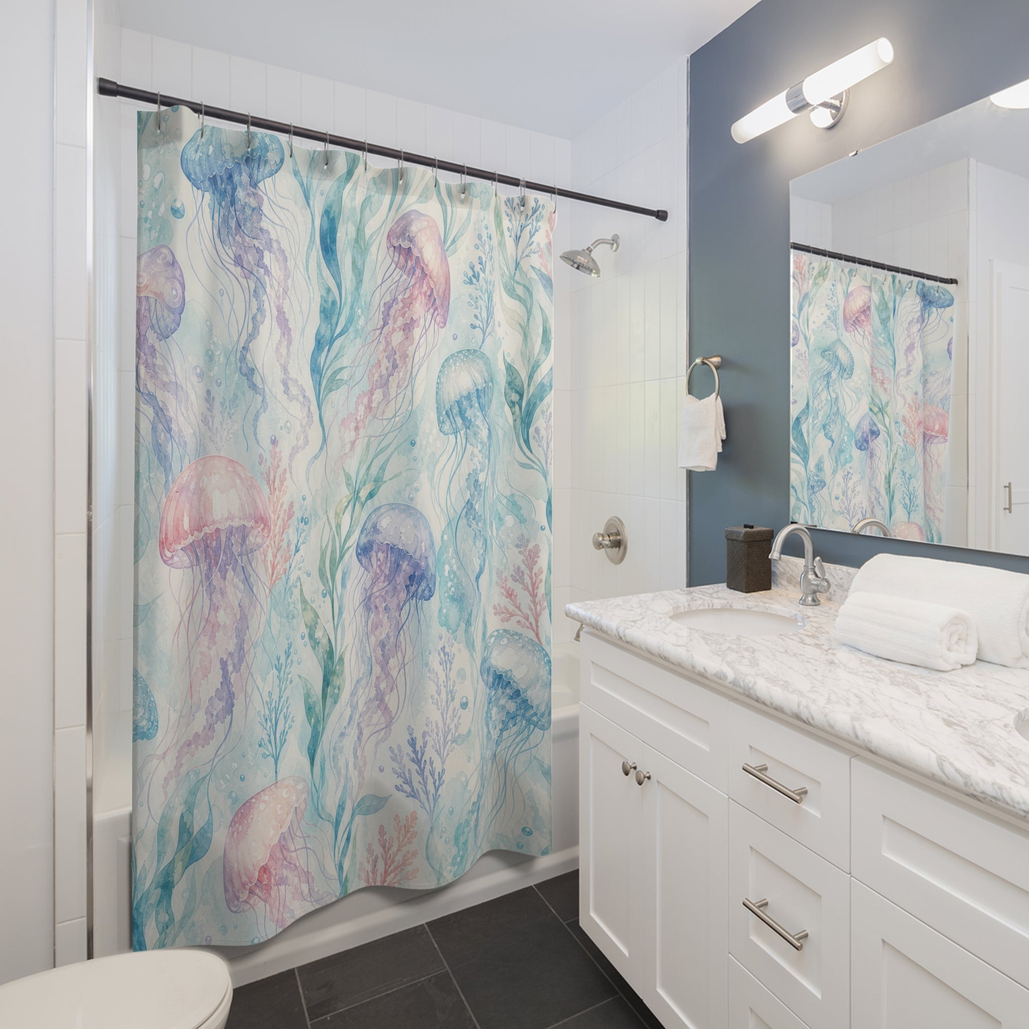Aqua Lavender Jellyfish Shower Curtain