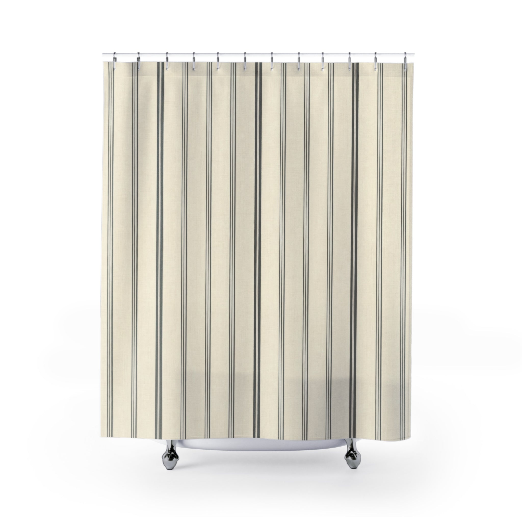 Grey White Ticking Stripe Shower Curtain