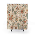 Western Boho Shower Curtain, Desert Flower Repeat Bath Decor, Terracotta Turquoise Horseshoe Pattern, Rustic Guest Bathroom Style Decor