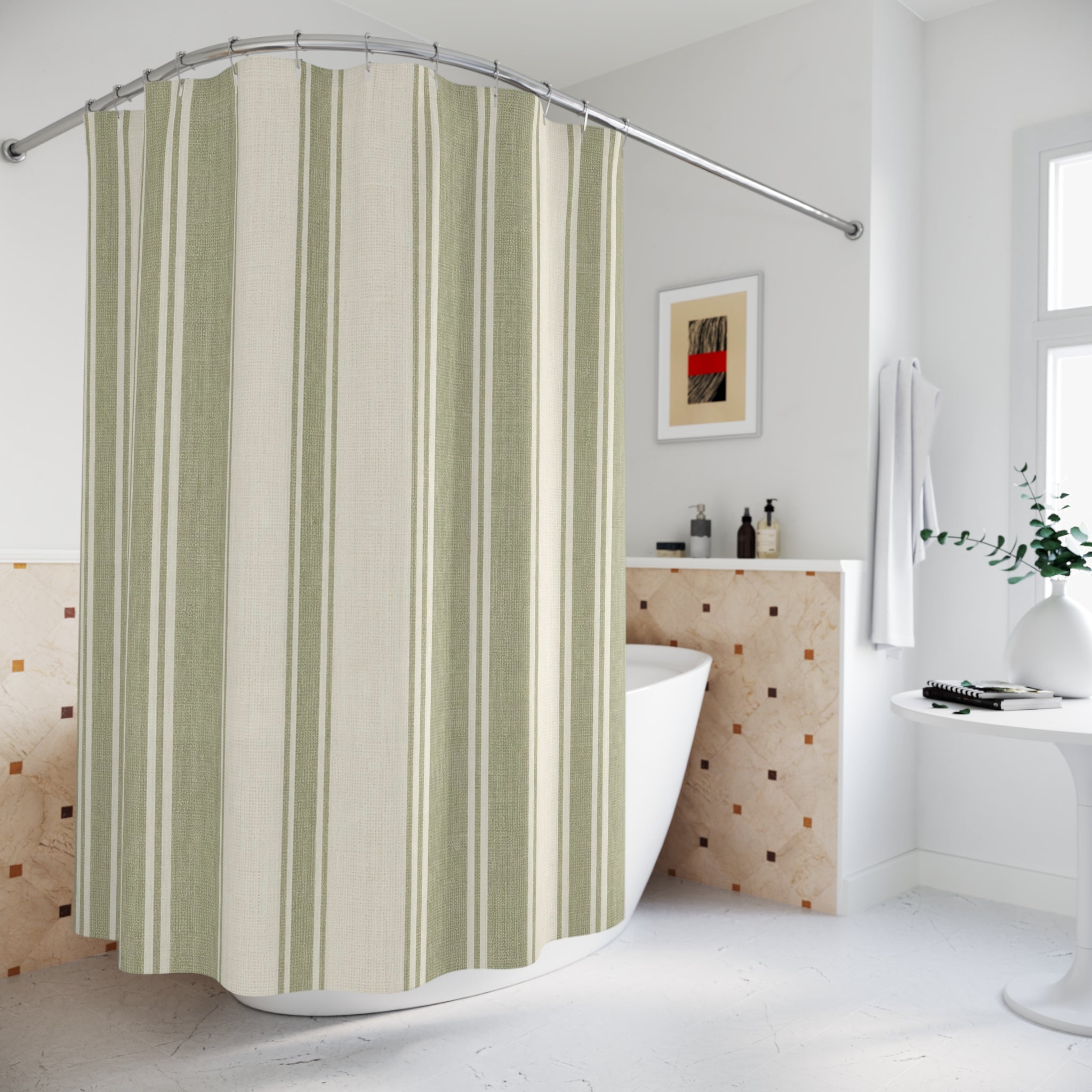 Sage Green Stripe Shower Curtain