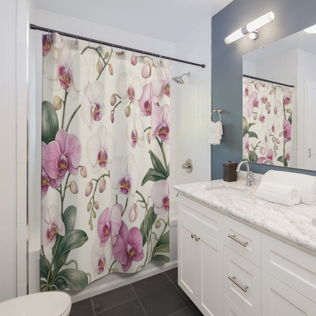 Pink White Floral Botanical Shower Curtain