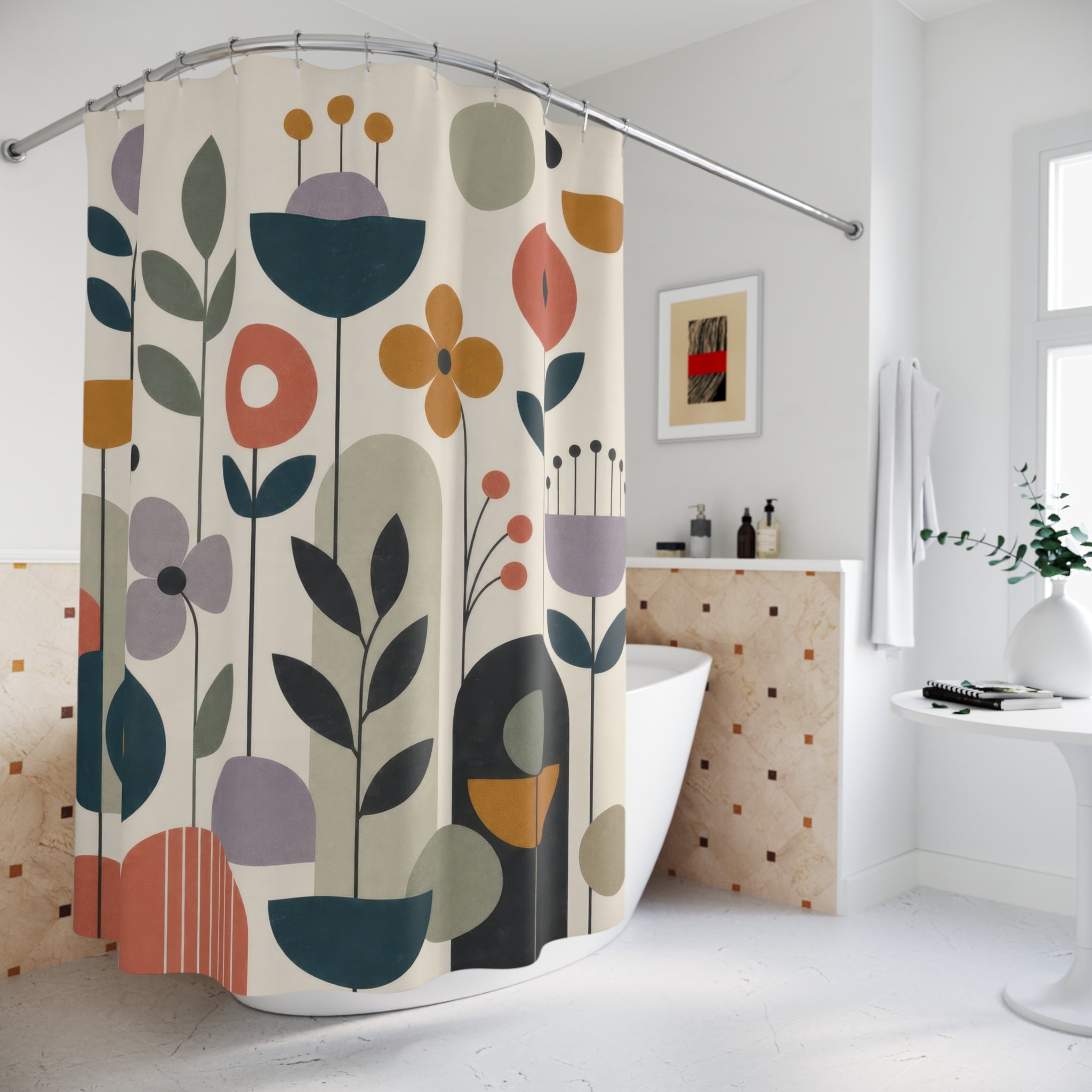 Modern Retro Floral Shower Curtain
