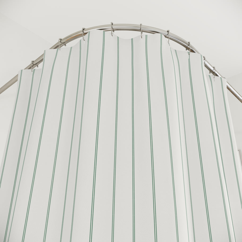 Green and White Double Pinstripe Shower Curtain