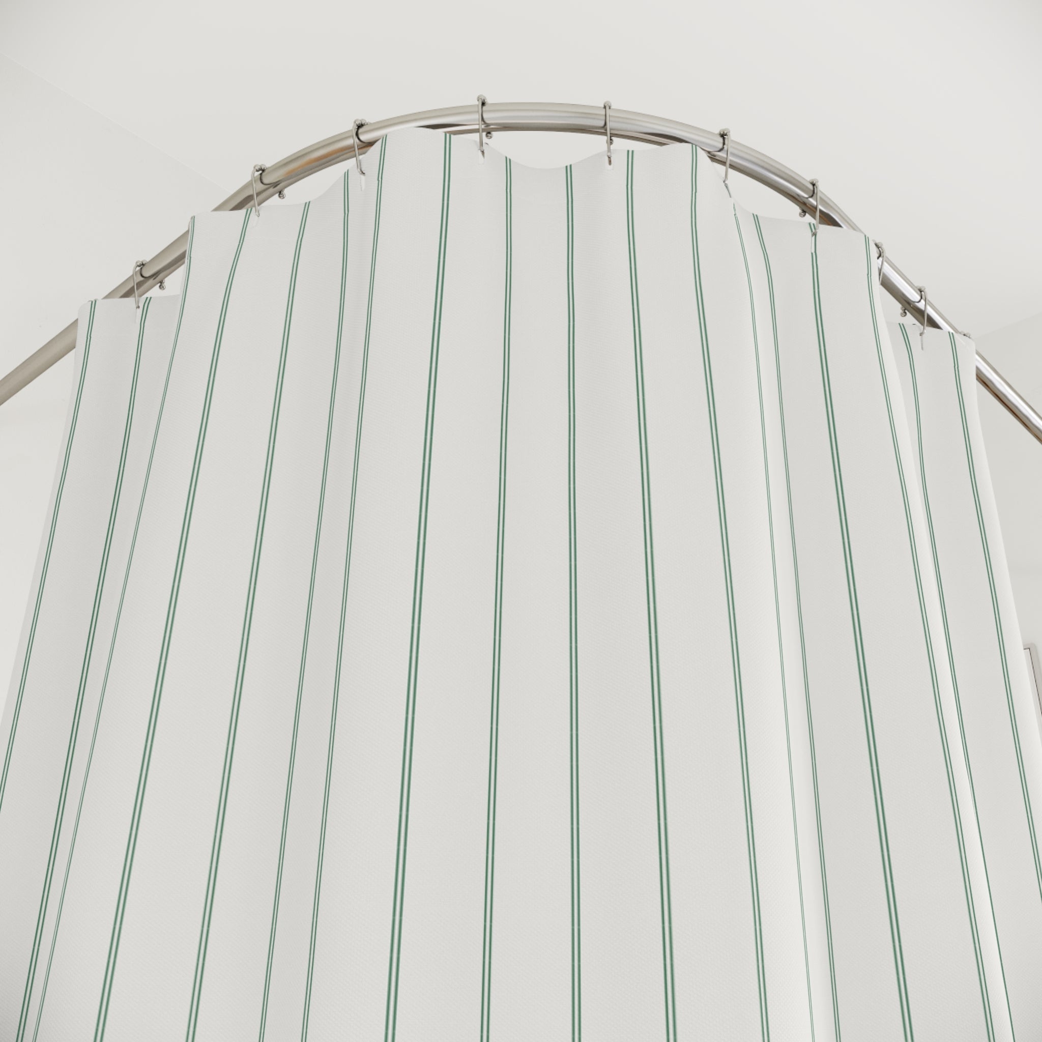 Green and White Double Pinstripe Shower Curtain