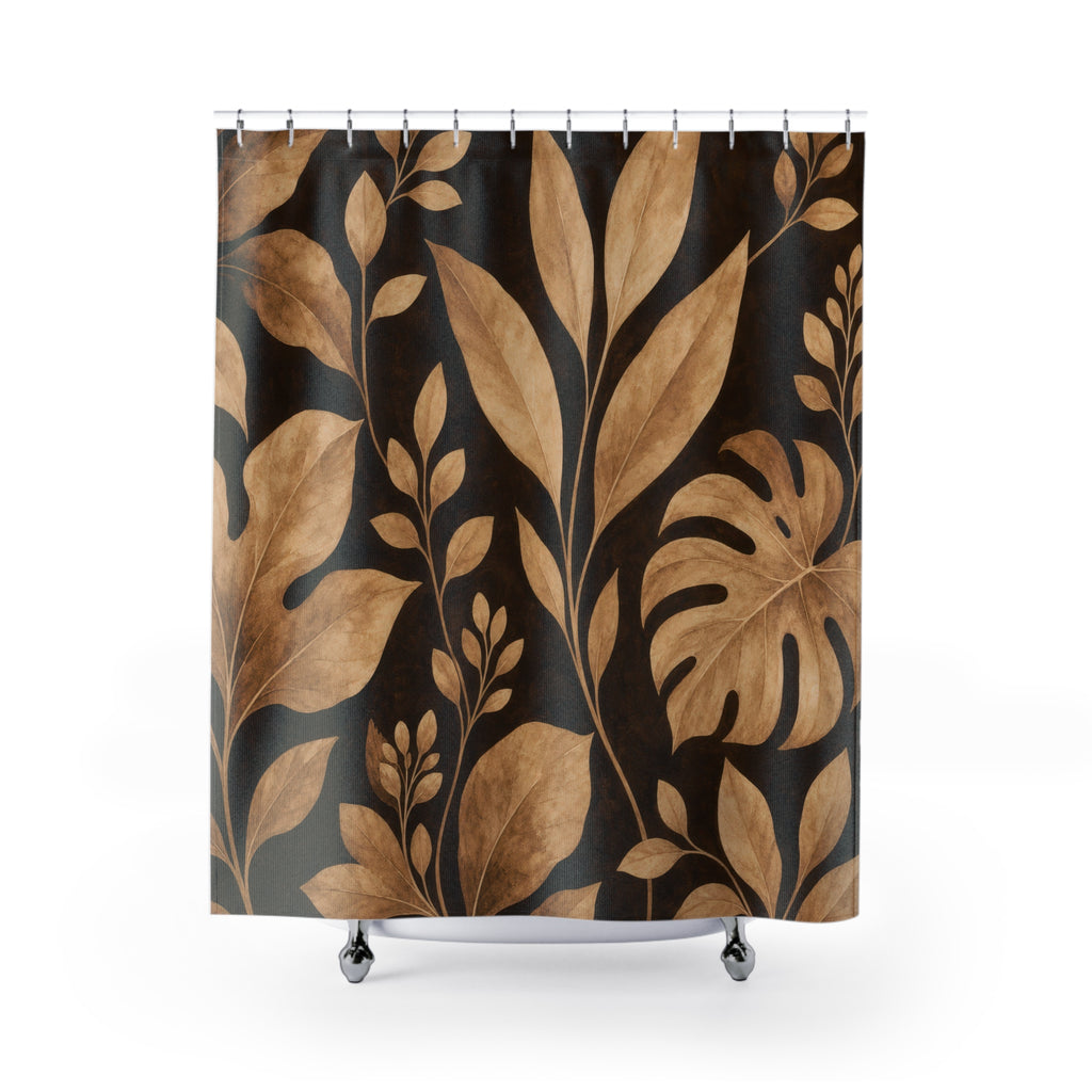 Black Brown Monstera Leaf Shower Curtain