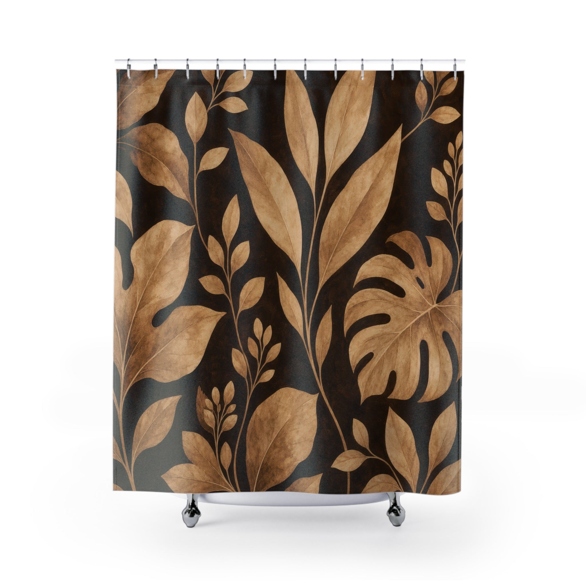 Black Brown Monstera Leaf Shower Curtain