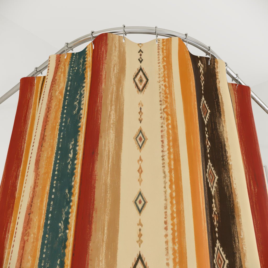 Rust Orange Teal Geometric Stripe Shower Curtain