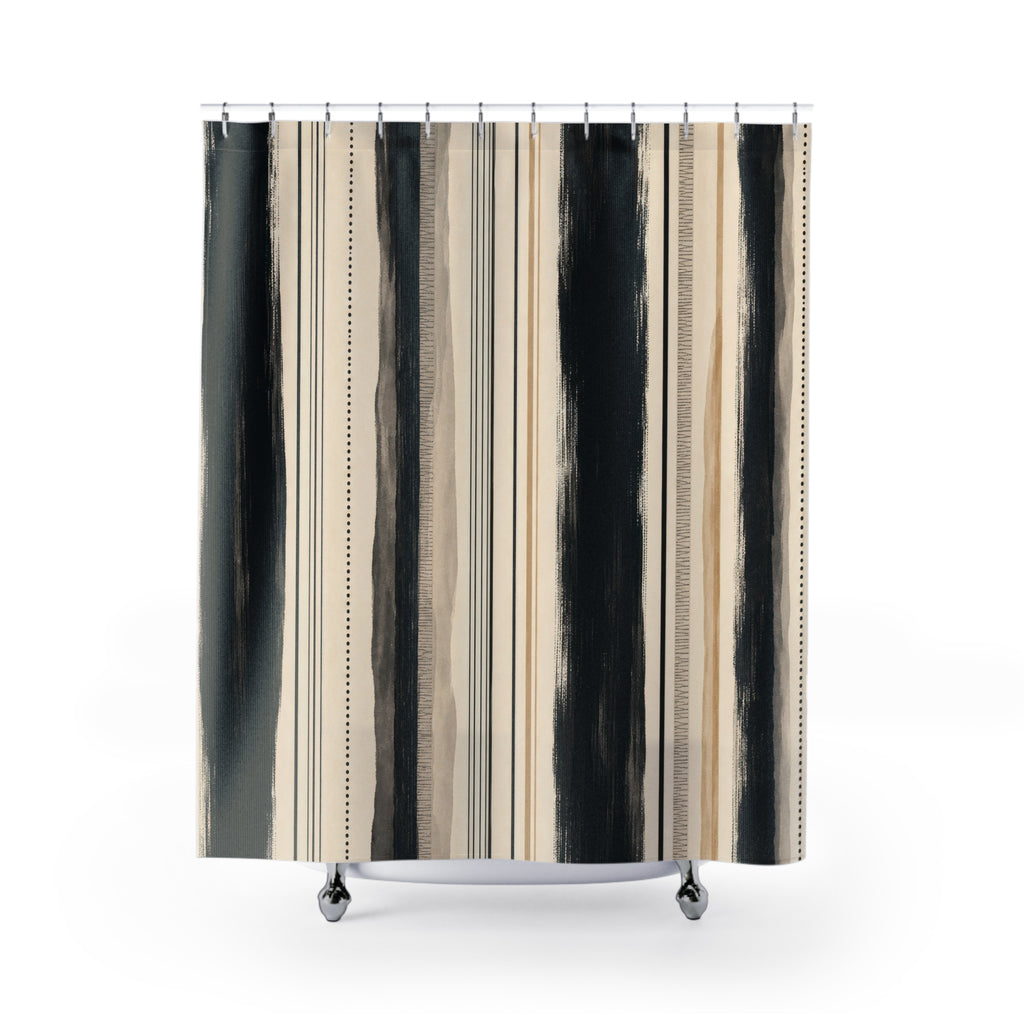 Beige Tan Painted Pinstripe Shower Curtain