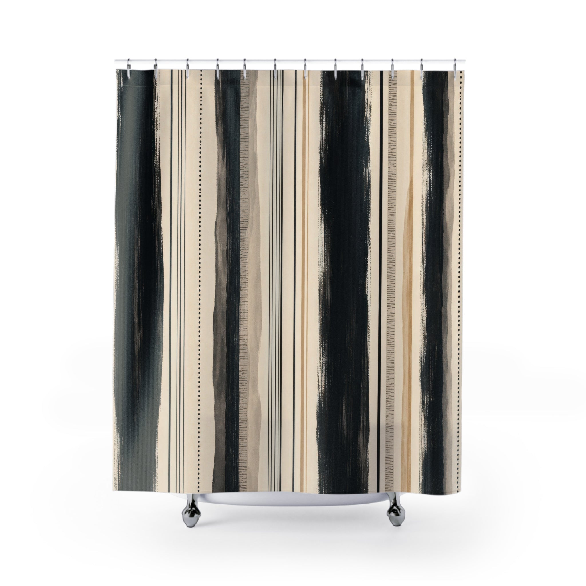 Beige Tan Painted Pinstripe Shower Curtain