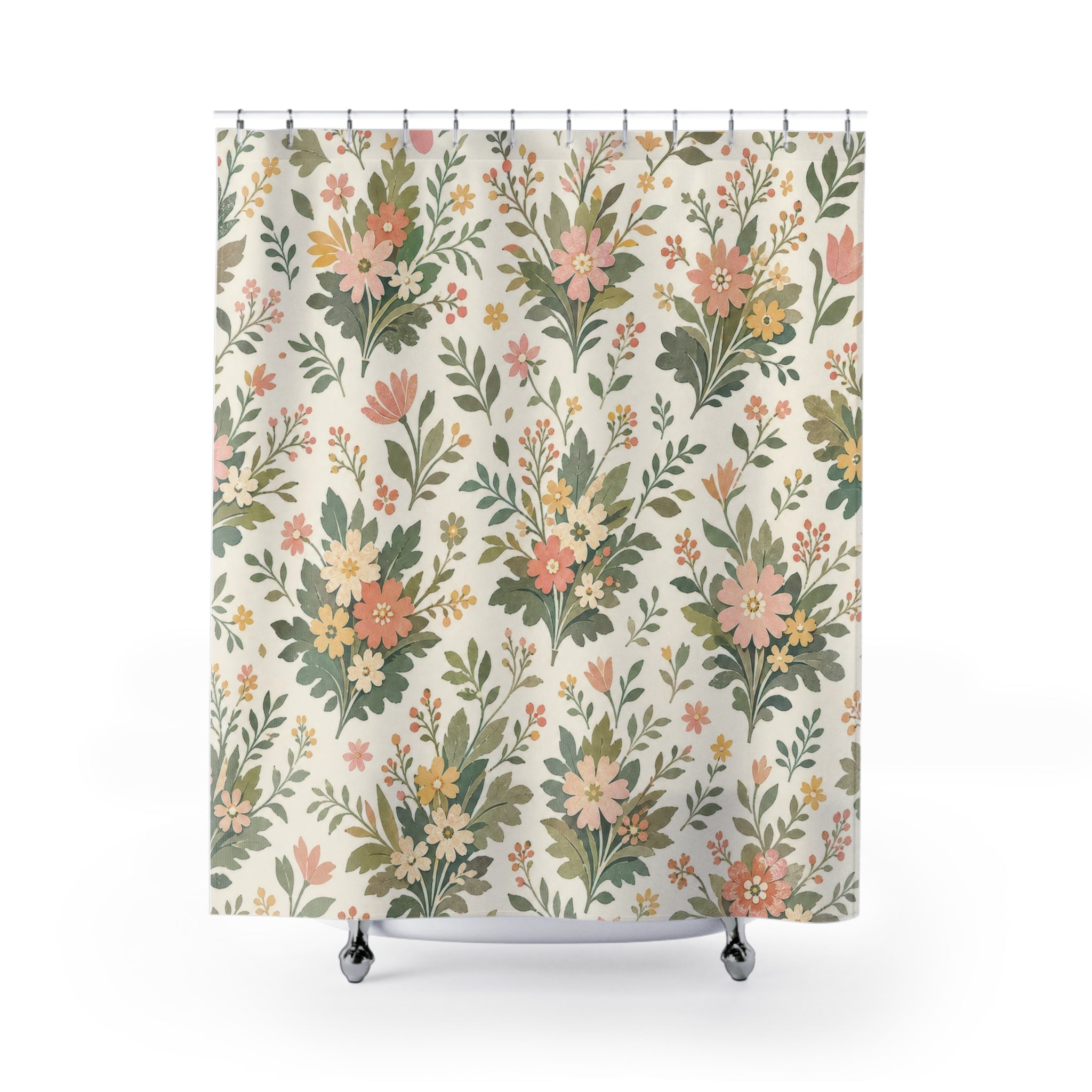 Green Floral Farmhouse Cottagecore Shower Curtain