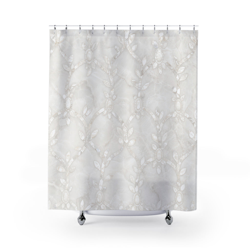 White Pearl Inlay Lattice Shower Curtain