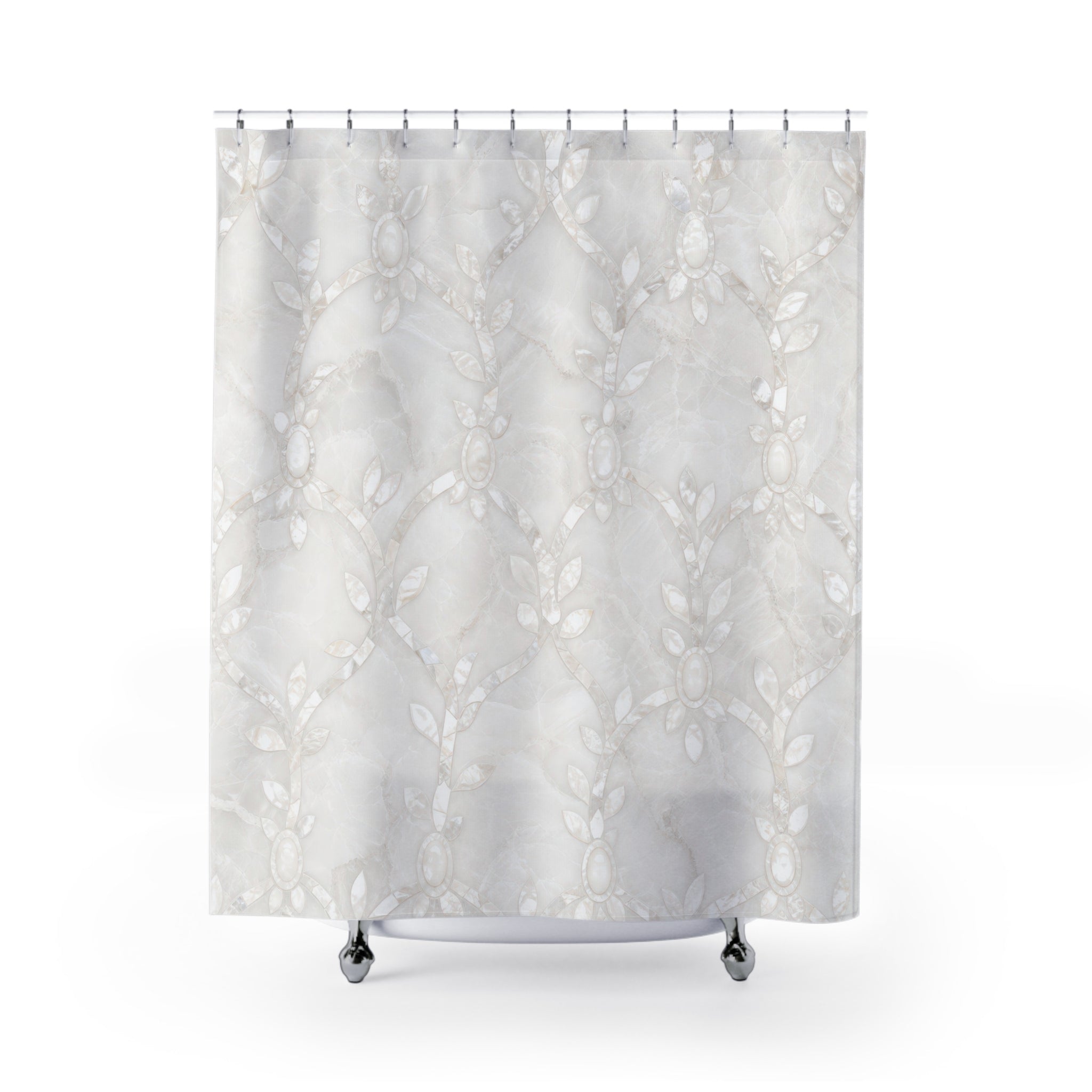White Pearl Inlay Lattice Shower Curtain