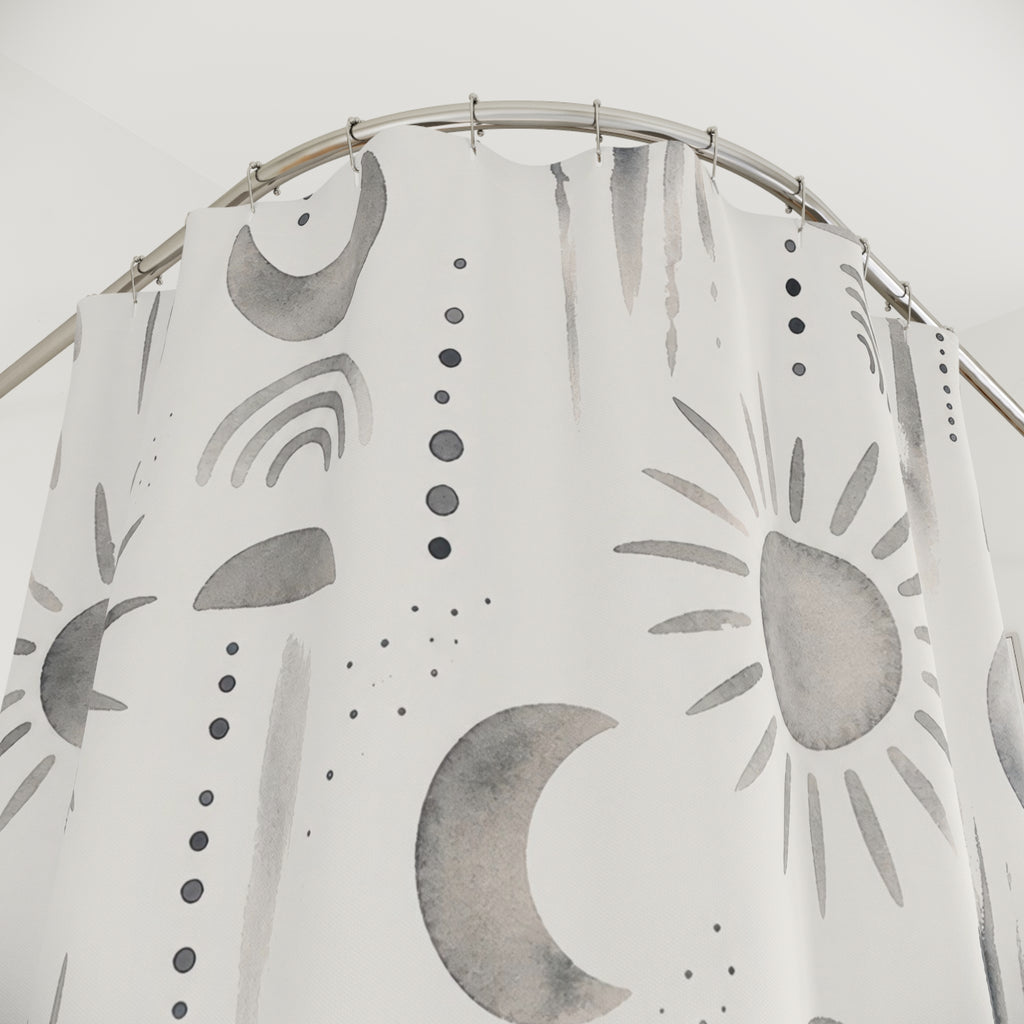 Grey Celestial Moon Sun Shower Curtain