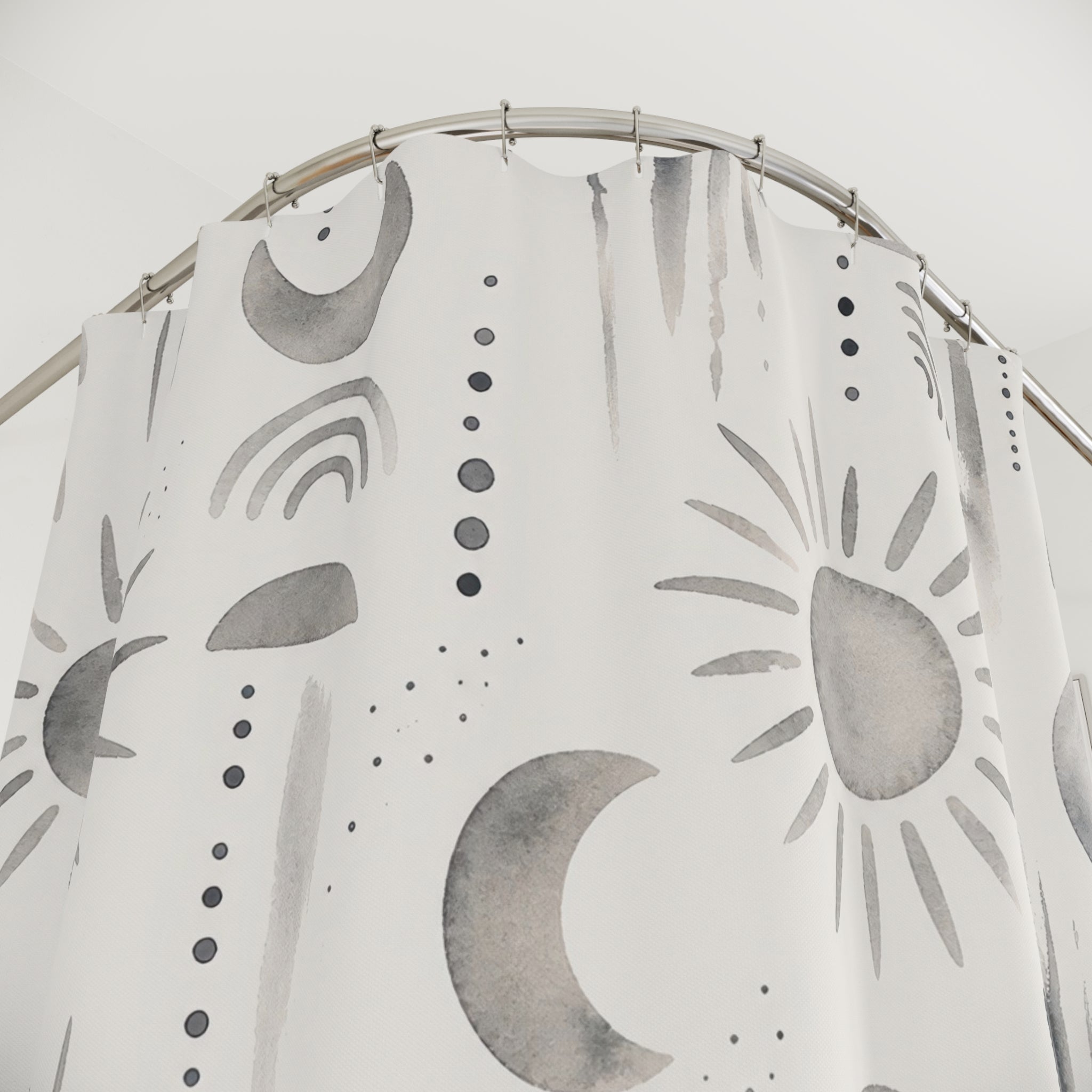 Grey Celestial Moon Sun Shower Curtain