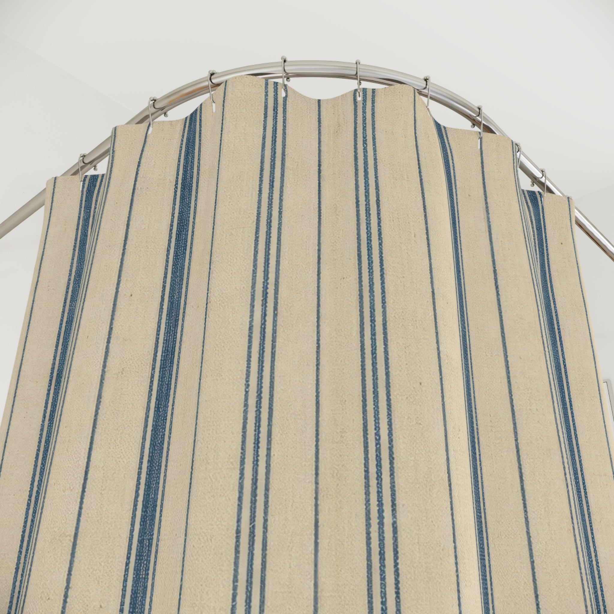 Blue Cream Ticking Stripe Shower Curtain