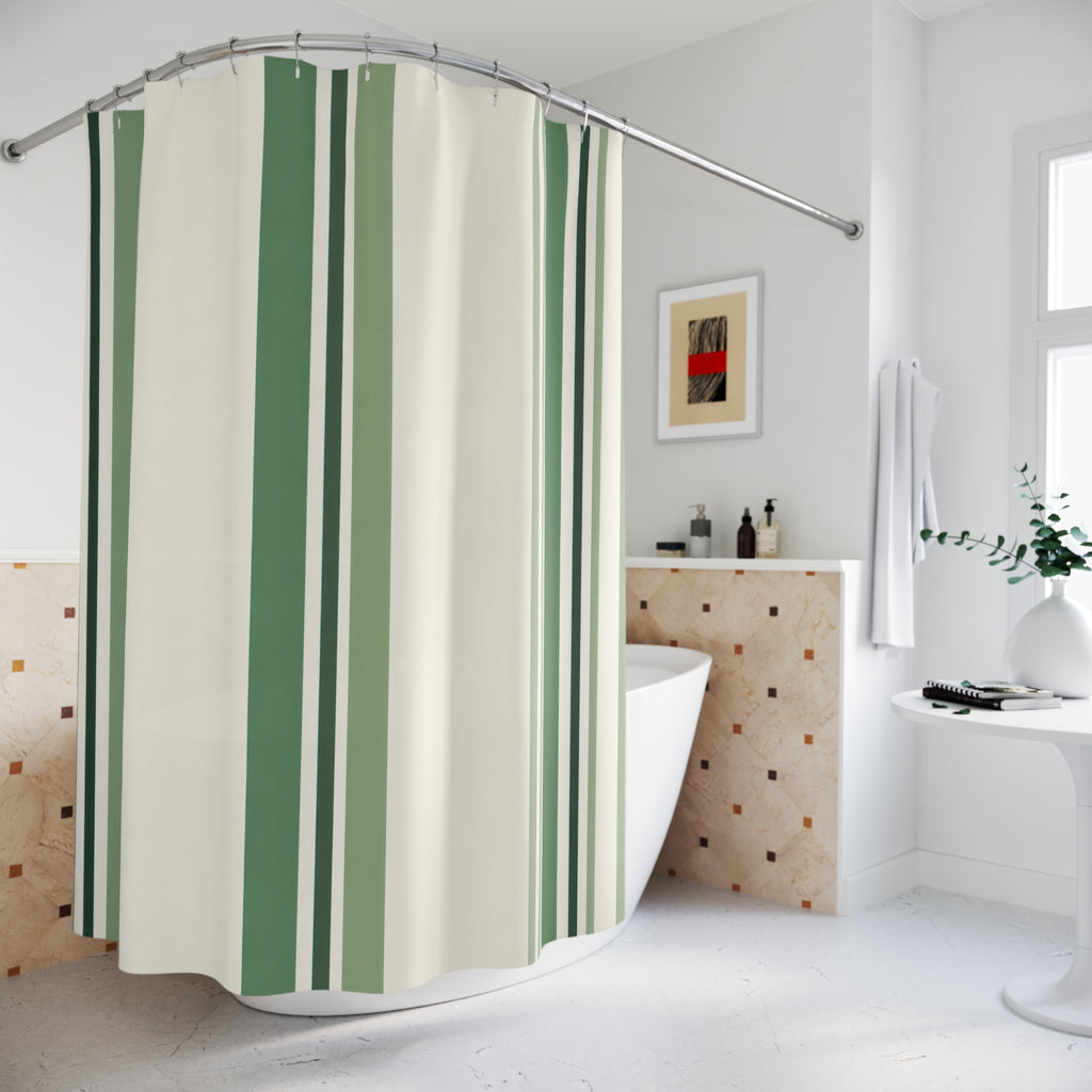 Green Cream Pinstripe Shower Curtain