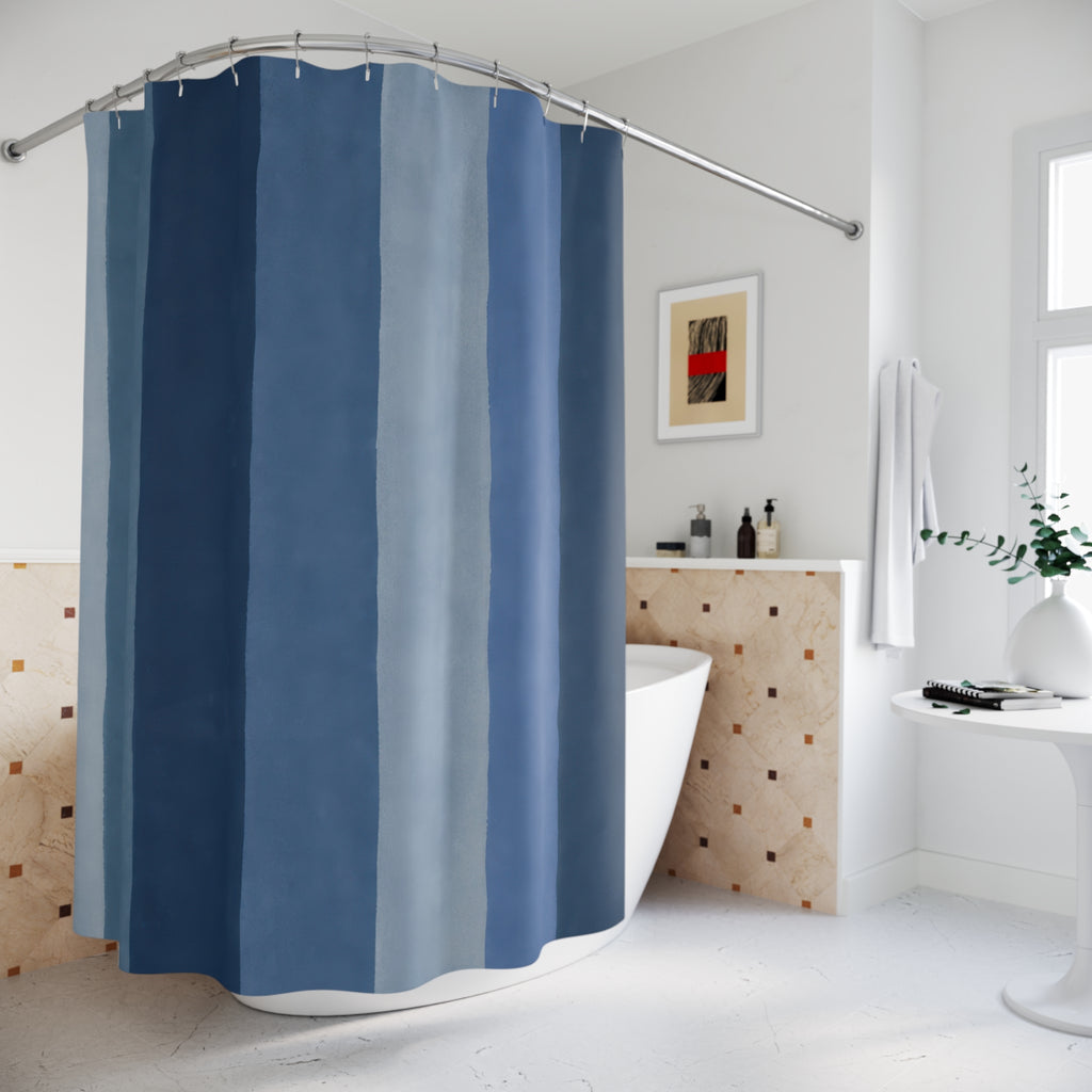 Muted Navy Slate Vertical Bands Shower Curtain