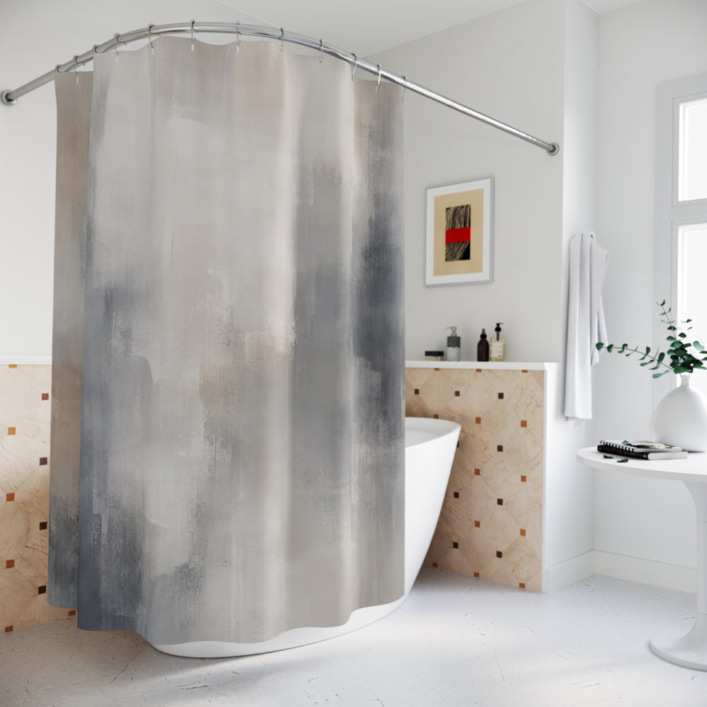 Gray White Abstract Brush Shower Curtain