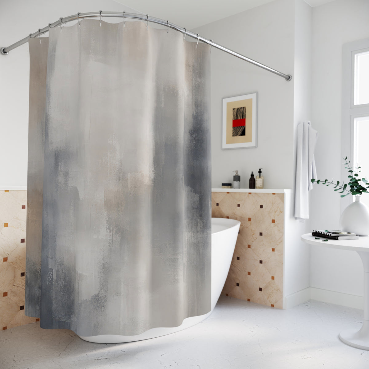 Gray White Abstract Brush Shower Curtain