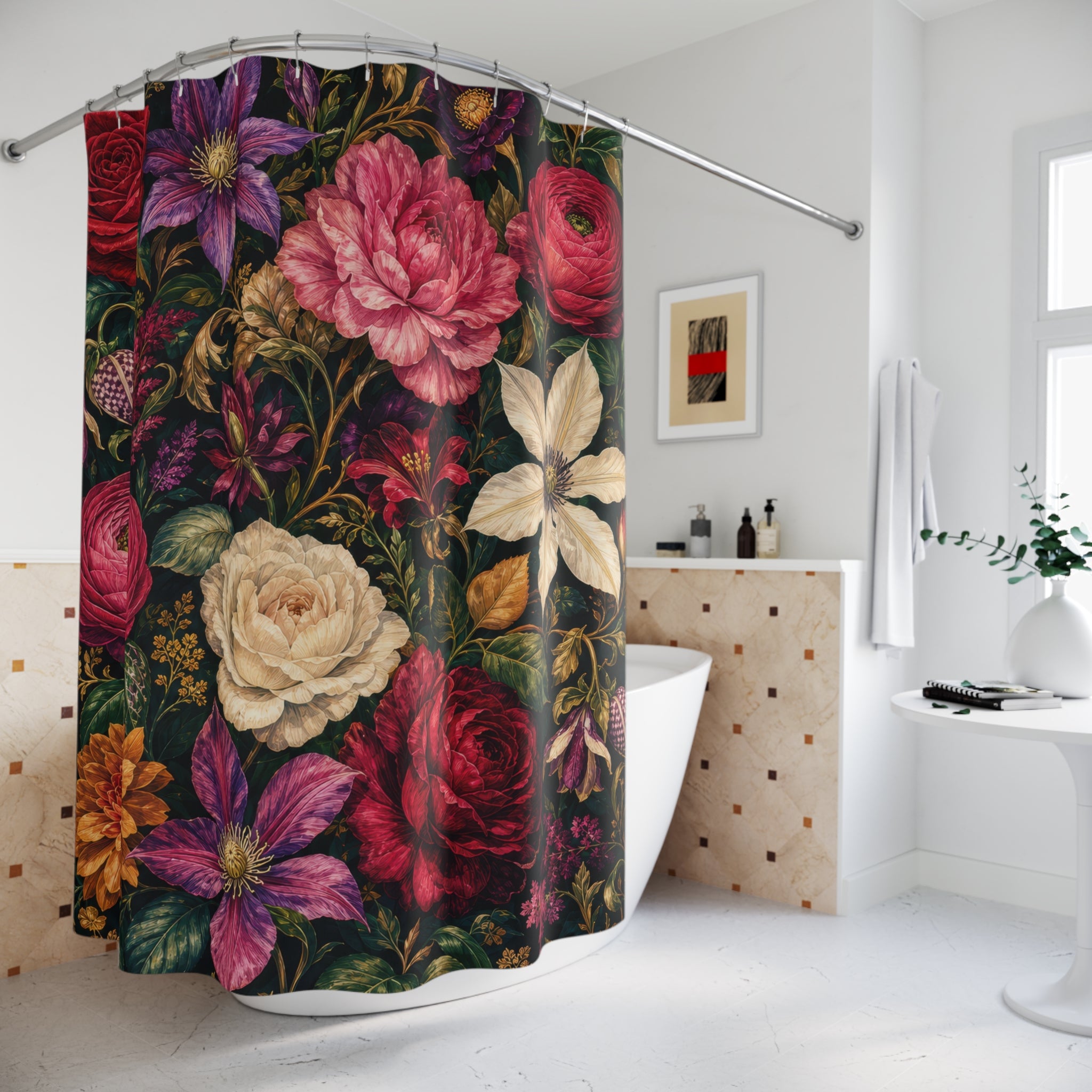 Black Garden Bouquet Shower Curtain