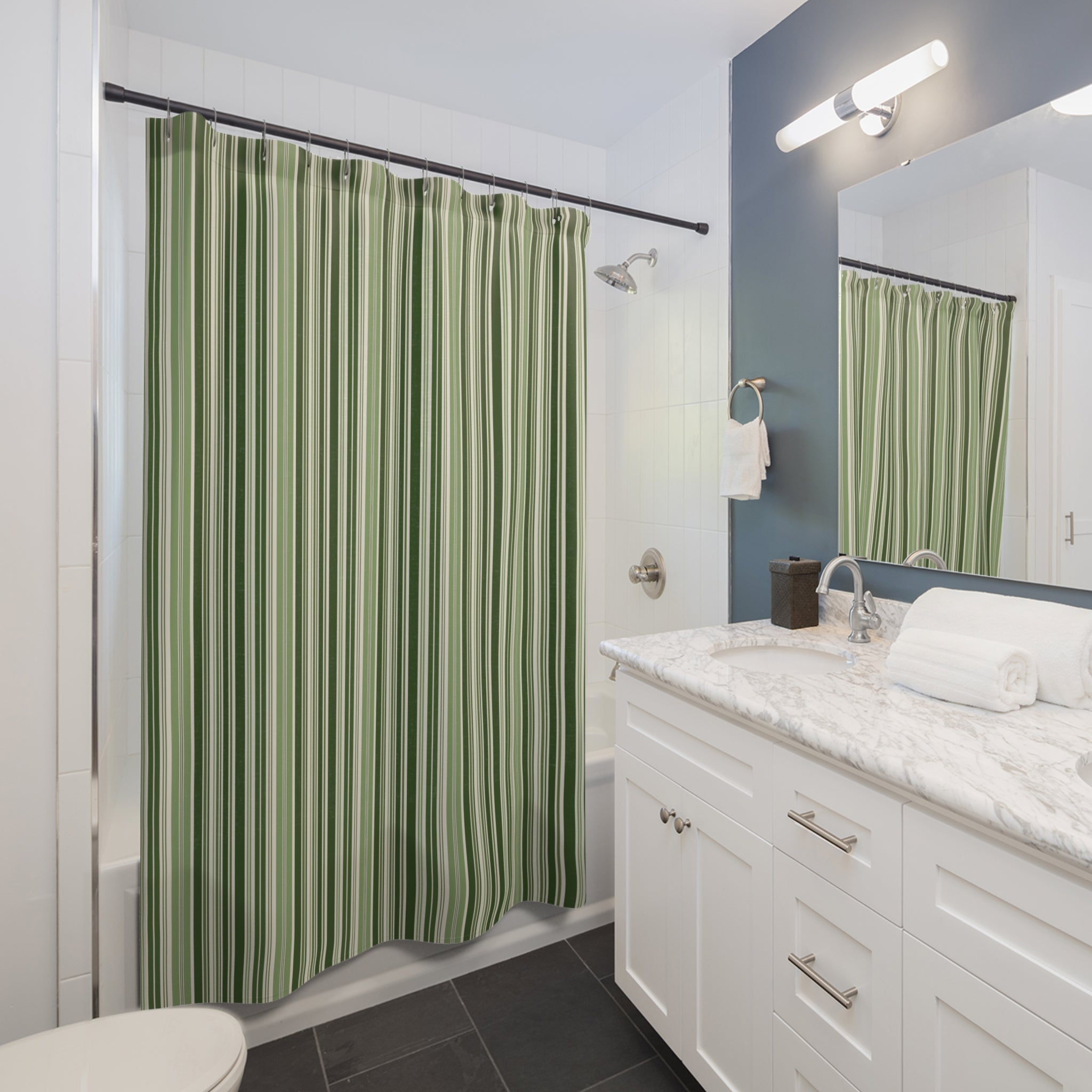Green Multi Stripe Shower Curtain — Sage Olive