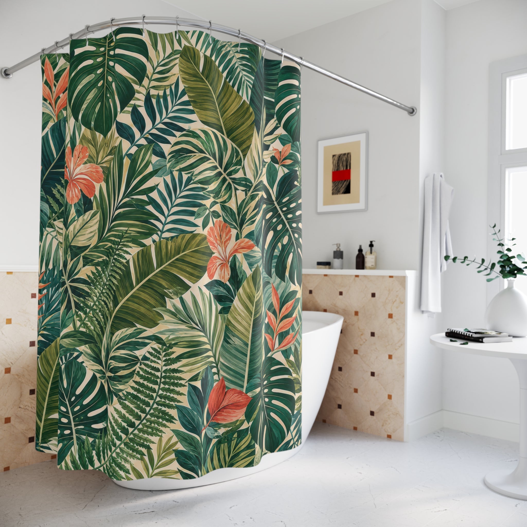 Palm Leaf Floral Tropical Botanical Modern Shower Curtain