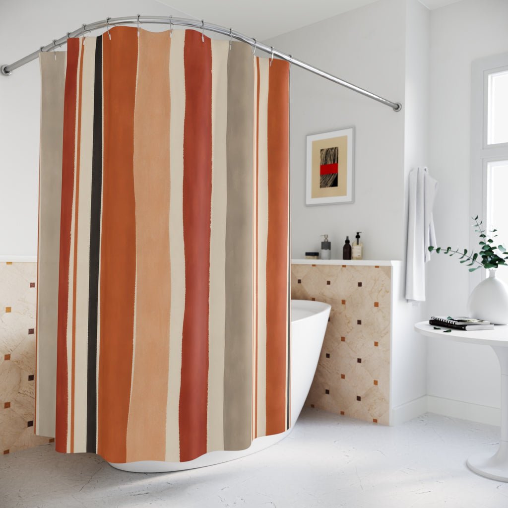 Red Orange Vertical Stripe Shower Curtain