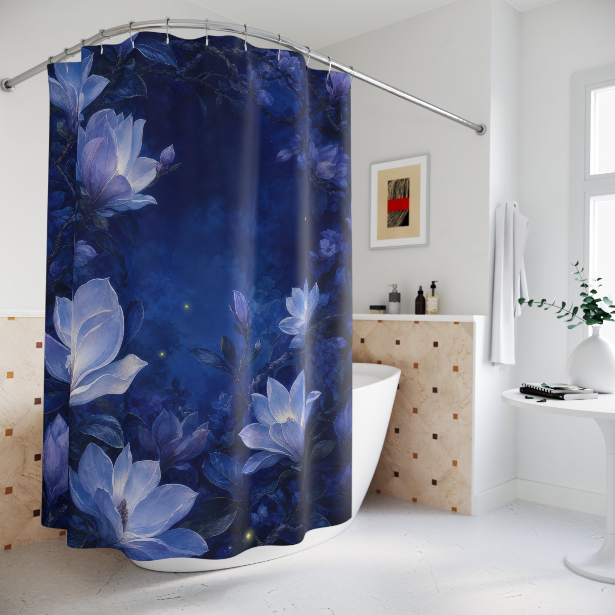 Midnight Magnolia Dark Blue Shower Curtain
